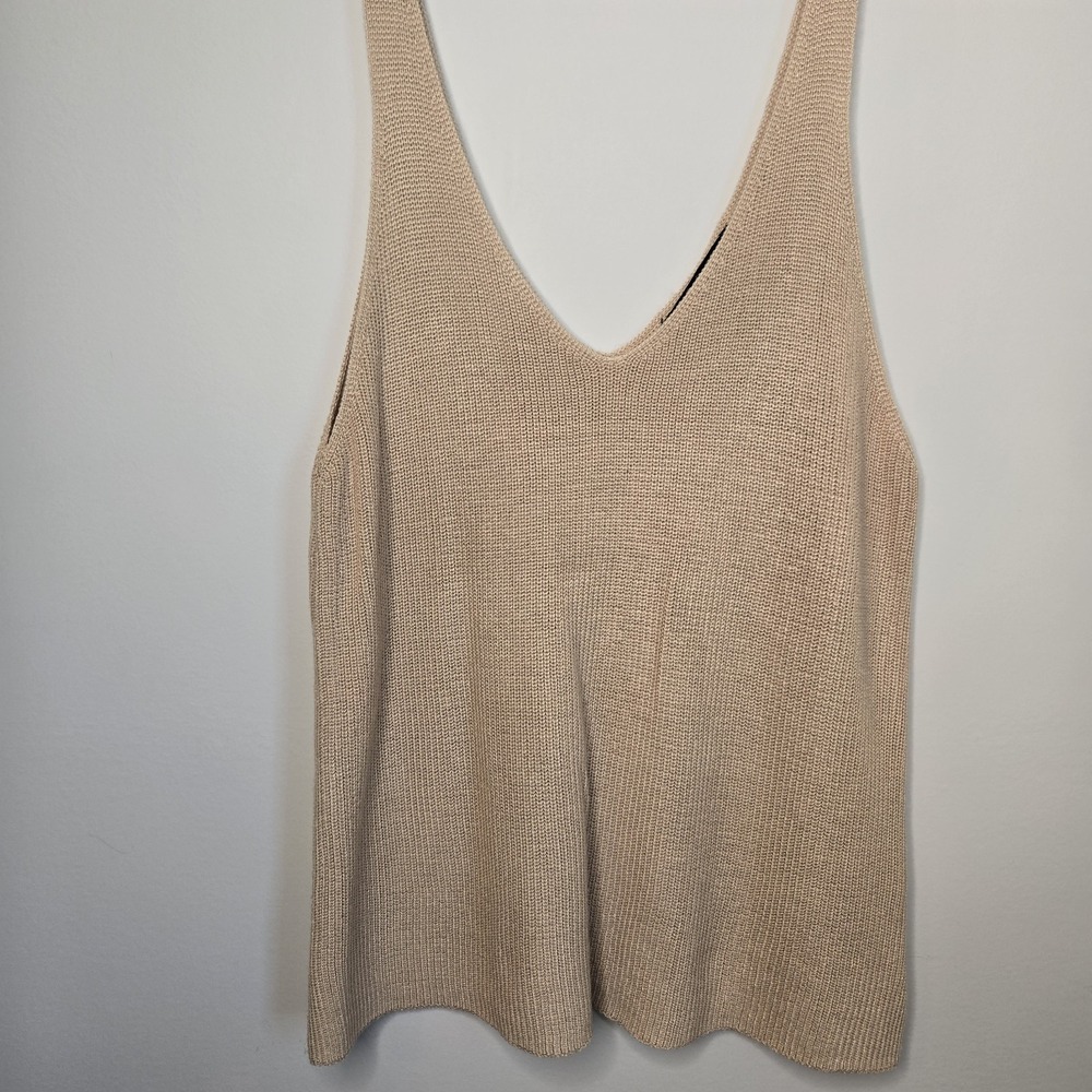 Khaki Tan Beige Cami Camisole Knit Sweater Sleeveless Tank Oversized V Neck Top - Picture 2 of 10
